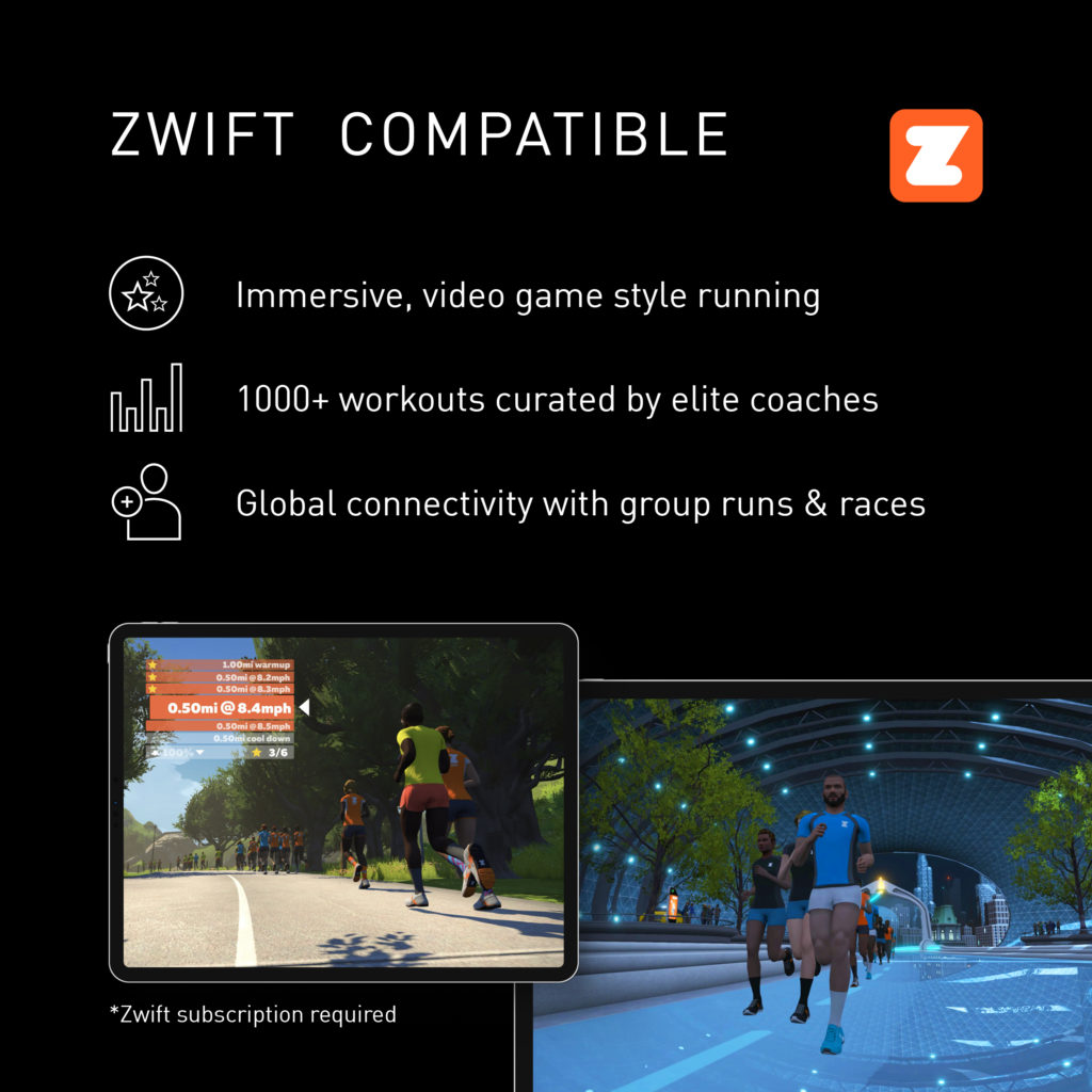 t-23 treadmill infographics - 3 zwift compatible